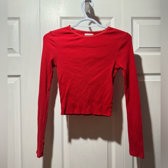 Topshop Long Sleeve Shirt Red - Picture 1 of 3